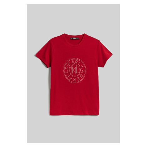 Tričko karl lagerfeld rhinestone logo t-shirt červená