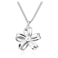 Stříbrný náhrdelník 925 - lesklá stuha, květ s pěti okvětními lístky a s briliantem