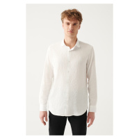 Avva Men's White See-through Cotton Classic Collar Slim Fit Slim Fit Shirt