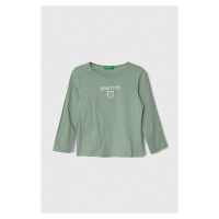 Dětská bavlněná košile s dlouhým rukávem United Colors of Benetton zelená barva, s potiskem