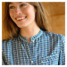 Blancheporte Kostkovaná košilová halenka s mao límečkem indigo/režná