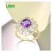Zlatý prsten masivní fialová květina Listese