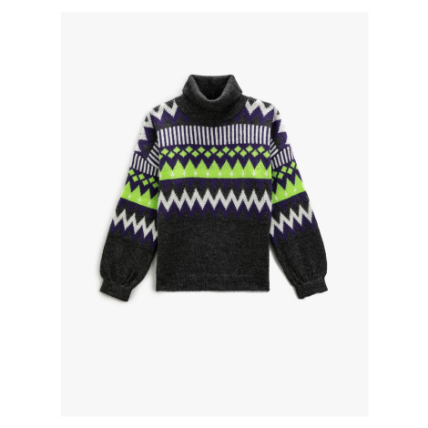 Koton Turtleneck Knitwear Sweater Geometric Patterned Long Sleeve