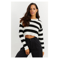 Cool & sexy dámský černobílý pruhovaný krátký svetr