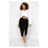 Trendyol Curve Black Gold Button Detailed Corduroy Knit Skirt