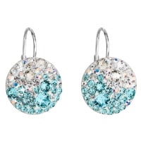 Stříbrné náušnice visací s krystaly Swarovski modré kulaté 31176.3 Light Turquoise