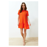 Oranžová rovná sukně s volánem mini tkané šaty od Trendyol