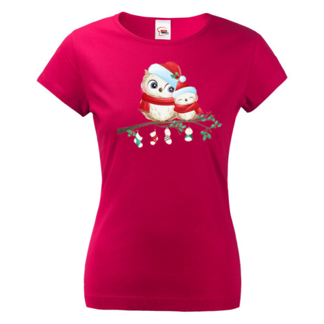 Vánoční dámské tričko s potiskem vánočních soviček BezvaTriko