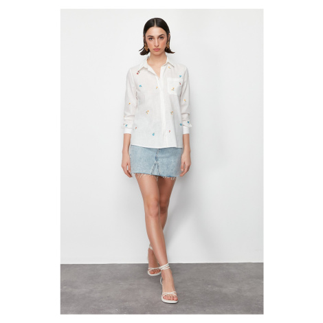 Trendyol Ecru Floral Embroidered Regular Woven Shirt