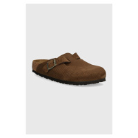 Semišové pantofle Birkenstock Boston dámské, hnědá barva, 1028298