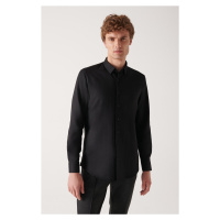 Avva Men's Black Oxford Striped Bottom Brit Collar Slim Fit Slim Fit Shirt
