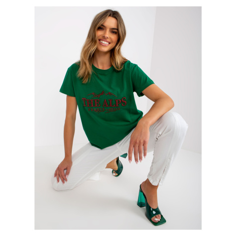 Zelené a béžové tričko volného střihu s nášivkami Fashionhunters