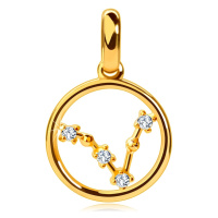 Přívěsek ze žlutého 375 zlata, souhvězdí Ryb, čiré zirkony, tvar kruh