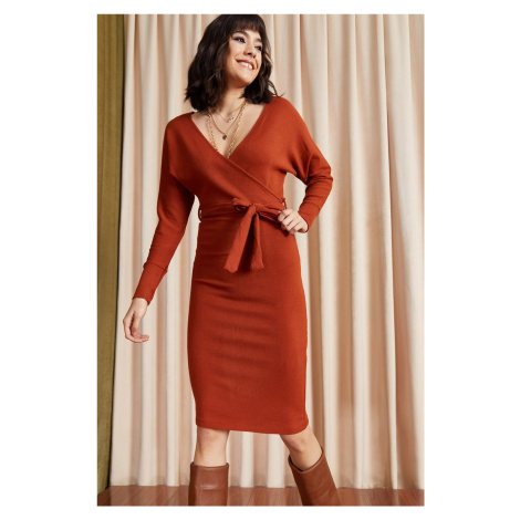 Olalook Women's Tile Double Breasted Belted Sweater Dress