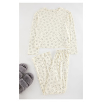 Trendyol Ecru 100% Cotton Teddy Bear Patterned Knitted Pajama Set