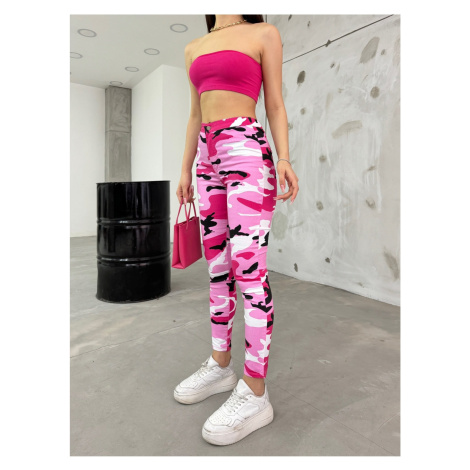 BİKELİFE Pink Camouflage Pattern Gabardine Leggings Pants