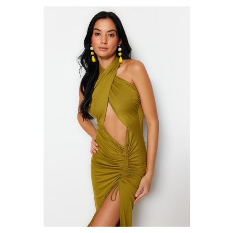 Trendyol Khaki Fitted Maxi Knitted Cut Out/Window Beach Dress