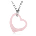 Ocelový náhrdelník, růžová keramická kontura srdce, řetízek stříbrné barvy