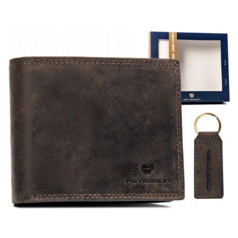 Kožený hnědý set - peněženka a klíčenka