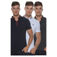 TRIPLE SET T8571 DEWBERRY ZIPPERED MEN'S T-SHIRT-ANTHRACITE-WHITE-NAVY BLUE