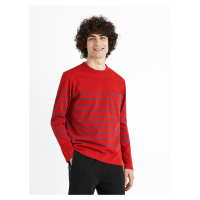 Červené pánské pruhované tričko s dlouhým rukávem Celio Veboxmlr