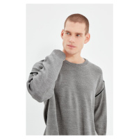 Trendyol Gray Men's Oversize Crew Neck Piping Detailed Knitwear Sweater