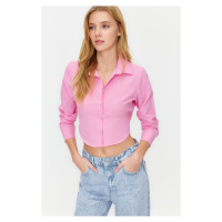 Trendyol Pink Crop Cotton Woven Back Detail Shirt