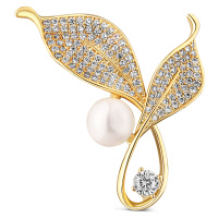 JwL Luxury Pearls Zářivá perlová brož s krystaly Lístky 2v1 JL0817
