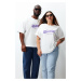 Trendyol Plus Size Ecru Unisex Oversize Comfortable 100% Cotton Printed Couple T-Shirt