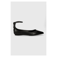 Kožené baleríny Calvin Klein WRAPPED ANKLE STRAP BALLERINA černá barva, HW0HW01840