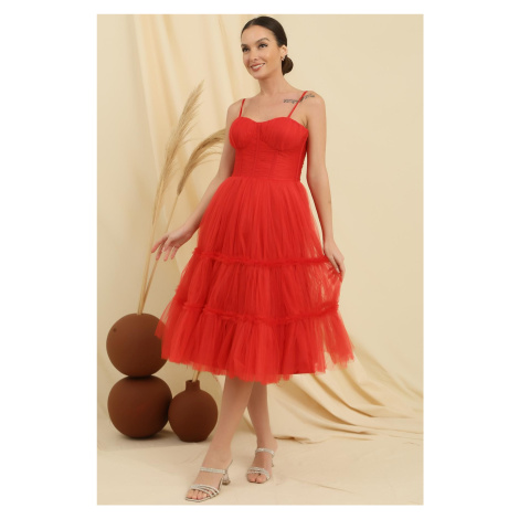 By Saygı Rope Strap Strapless Underwire Lined Jupons Tulle Tiered Tulle Short Dress