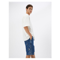 Koton Denim Shorts Bermuda Cargo with Pocket Button Detail.