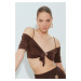 Trendyol X Zeynep Tosun Brown Knitted Snake Accessory Bustier