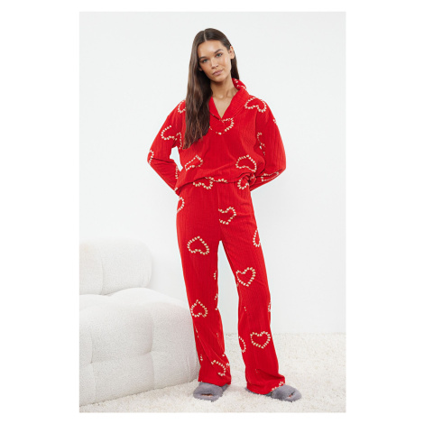 Trendyol Red Heart Polar Fleece Knitted Pajama Set