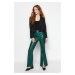 Trendyol Emerald Green Flare Flare Woven Faux Leather Kalhoty s rozparkem