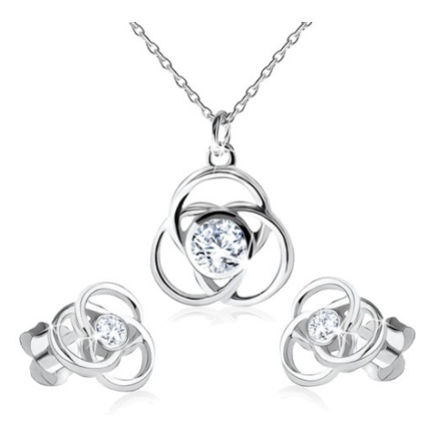 Náušnice a náhrdelník ze stříbra 925, obrys květu, kulaté okvětní lístky, zirkon Šperky eshop