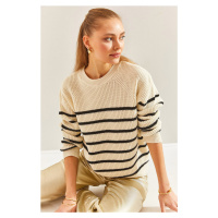 Bianco Lucci Women's Striped Thessaloniki Knitted Knitwear Sweater