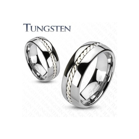 Wolframový prsten se stříbrným pleteným vzorem, 6 mm Šperky eshop