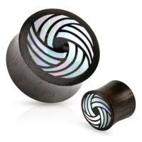 Černý dřevěný plug, sedlový, zahnuté linie z perleti bílé barvy - Tloušťka : 6 mm