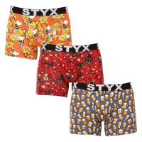 Styx 3PACK pánské boxerky long art sportovní guma vícebarevné XXL