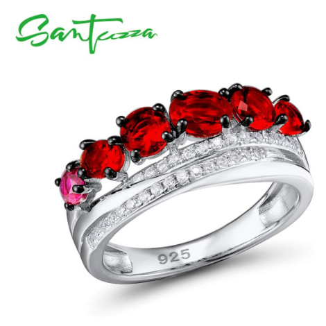 Stříbrný prsten masivní s červenými kamínky FanTurra