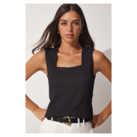 Happiness İstanbul Women's Black Square Collar Knitted Blouse