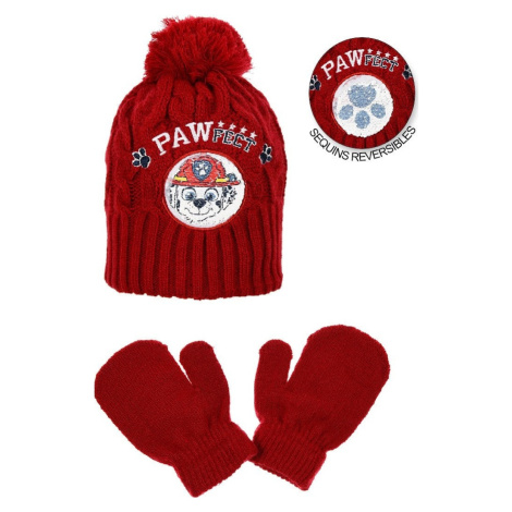 Chlapecký červený set rukavic a čepice s Tlapkovou patrolou Červená Paw Patrol