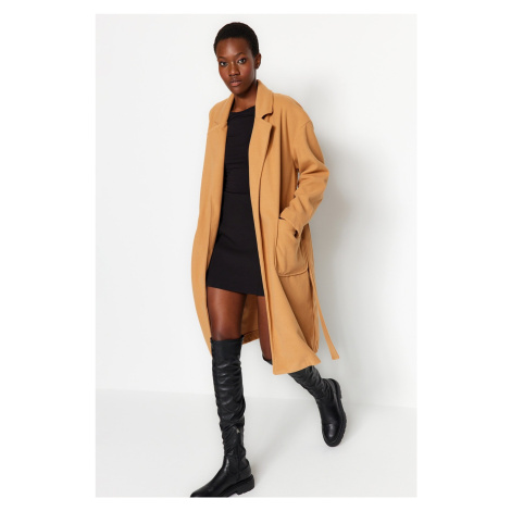 Trendyol Camel Belted Long Stamped Coat