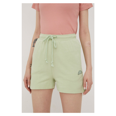 Bavlněné šortky Ellesse dámské, zelená barva, hladké, high waist, SGM14159-PINK