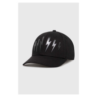 Bavlněná čepice Neil Barrett Bolt Cotton Twill Six Panels Cap černá barva, s aplikací, MY77320A-