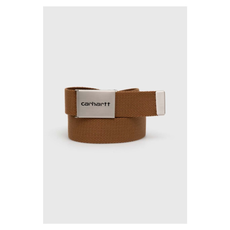 Pásek Carhartt WIP Clip Belt Chrome hnědá barva, I019176.HZXX