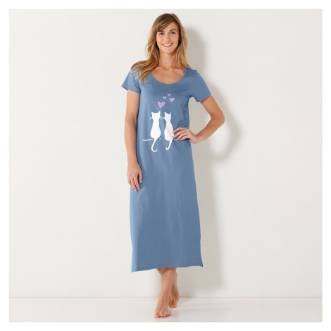 Blancheporte Dlouhá noční košile s potiskem koček modrá