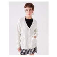 LC Waikiki V-Neck Jednobarevné Dlouhý Rukáv Oversize Dámské Pletené Oblečení Cardigan