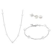 JwL Luxury Pearls Zvýhodněná perlová souprava šperků JL0355, JL0353 a JL0026 (náhrdelník, nárame